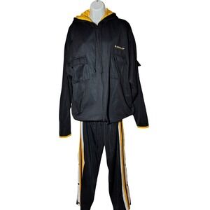 Dunlop Sport Tracksuit Jacket Pants Black  Full Zip Hooded Set XL 90's‎ y2k